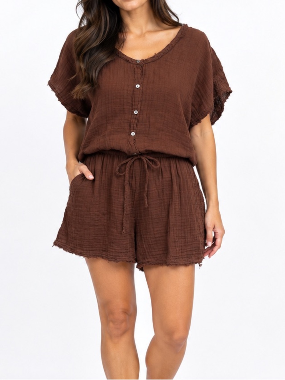 Michael Stars Brown 100% Cotton Gauze Romper Made in USA M